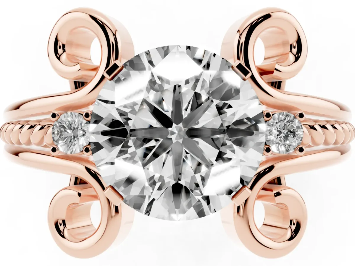 Round Cut Solitaire Twisted Band Scroll Prong Ring Rose gold
