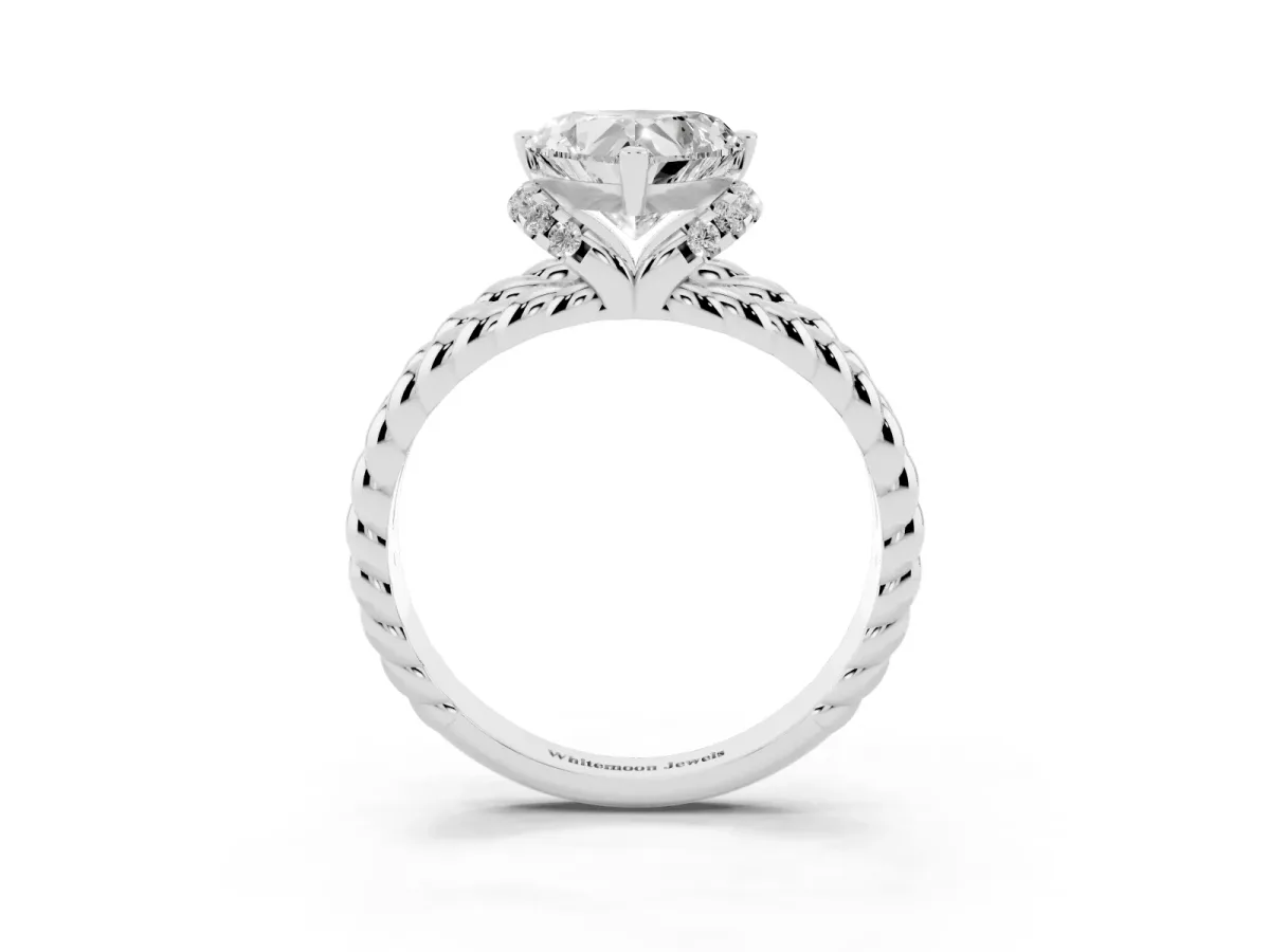 Heart Cut Halo Twisted Band Four-Prong Ring Silver