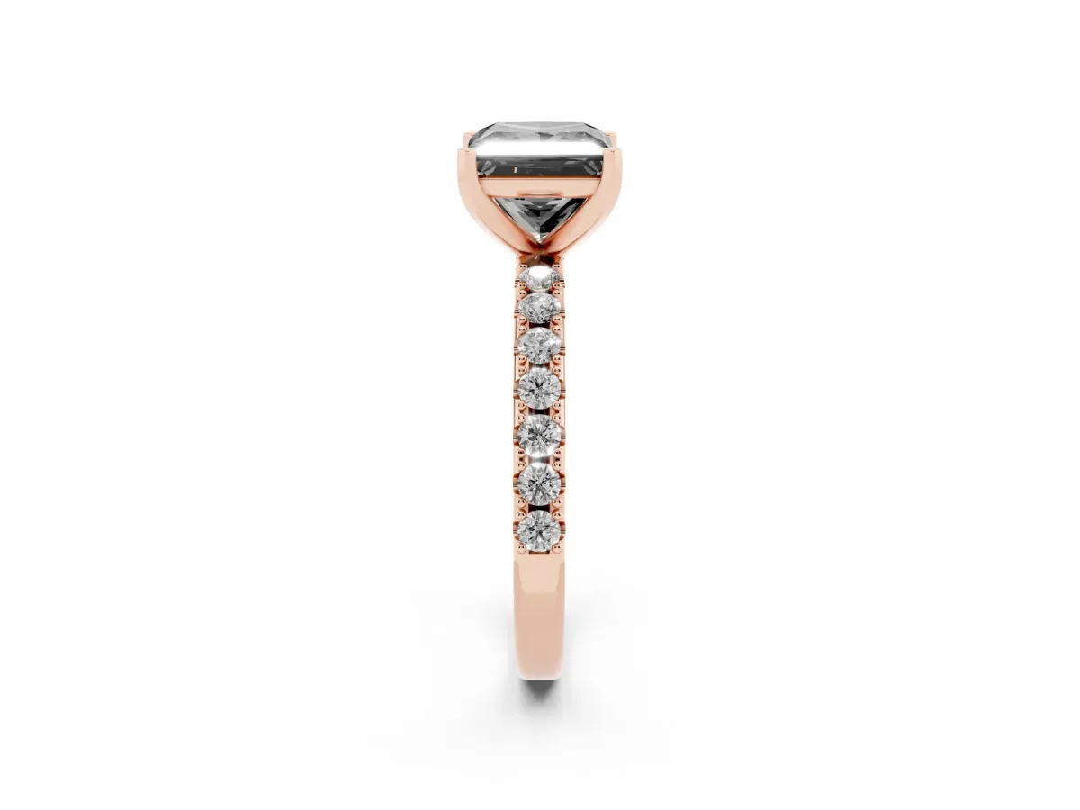 Fancy Black Princess Cut Diamond Solitaire Pavé Band with Four-Prong Setting Rose gold