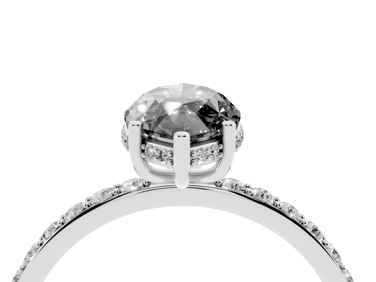 Fancy Black Marquise Cut Diamond Solitaire Ring with Pavé Band and Hidden Halo Silver