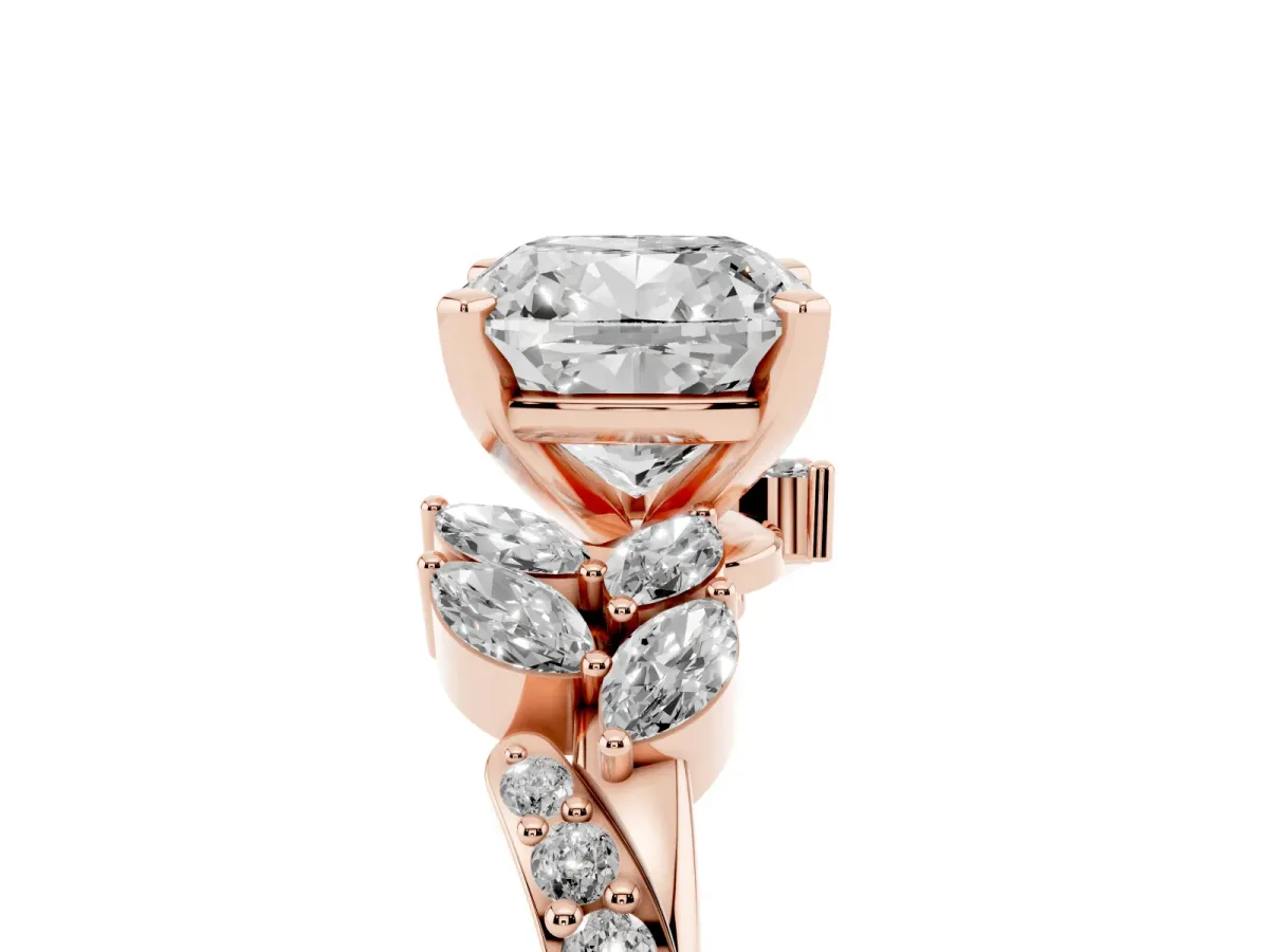 Cushion Cut Solitaire Marquise Twist Band with Six-Prong Setting Rose gold