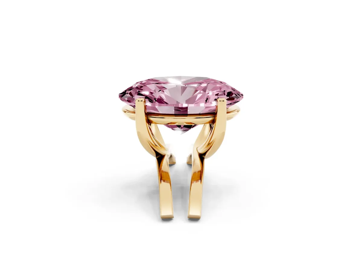 Fancy Pink Oval Cut Cut Diamond Solitaire Engagement Ring with Tapered Plain Band and Four-Prong Setting Yellow gold
