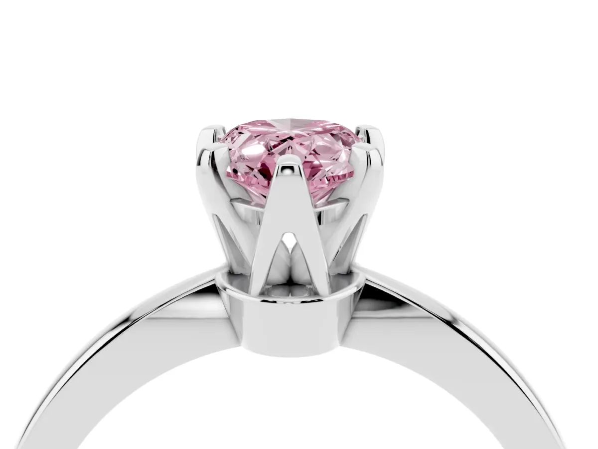 Fancy Pink Pear Cut Solitaire Engagement Ring with Six-Prong Setting and Tapered Band Platinum