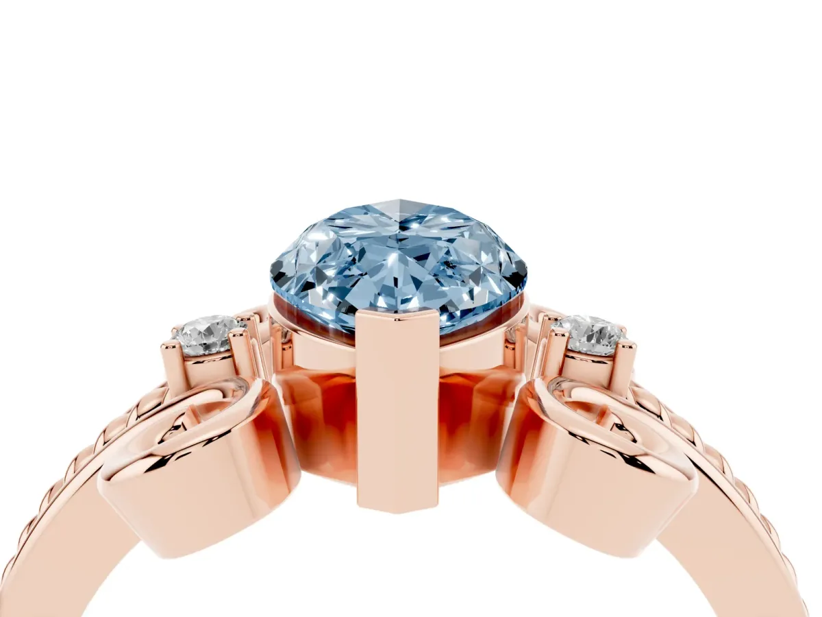 Fancy Blue Marquise Cut Solitaire Twisted Band Scroll Prong Ring Rose gold