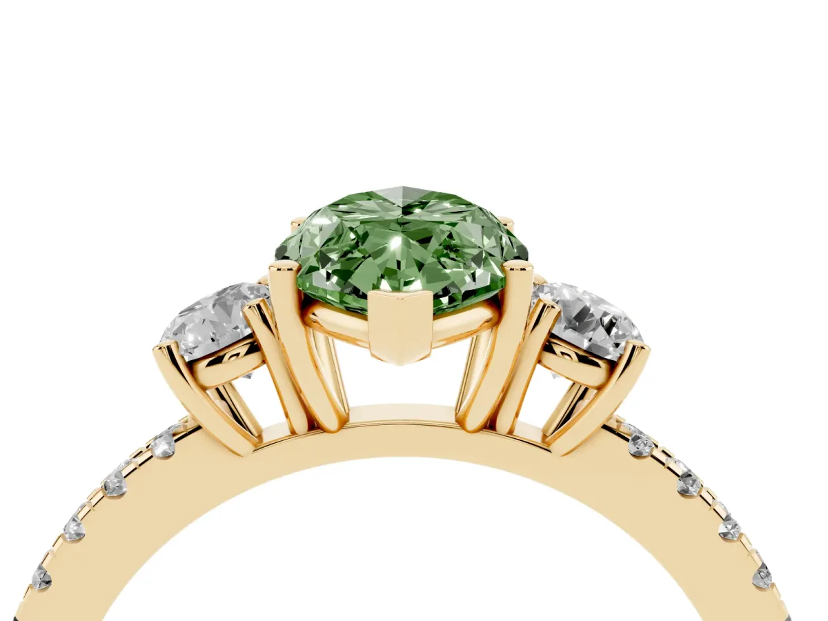 Fancy Green Three-Stone Marquise Cut Cut Diamond Pavé Band with Prong Setting Yellow gold