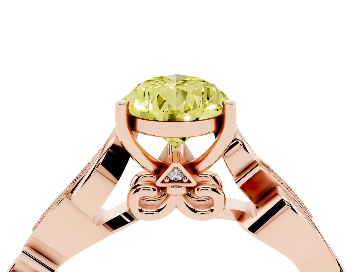 Fancy Yellow Pear Cut Solitaire Vine Band with Milgrain Prong Setting Rose gold