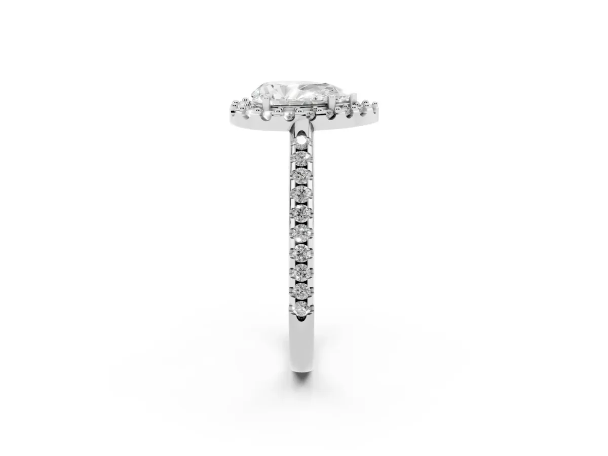 Pear Cut Diamond Pavé Halo Ring with Four-Prong Setting Platinum
