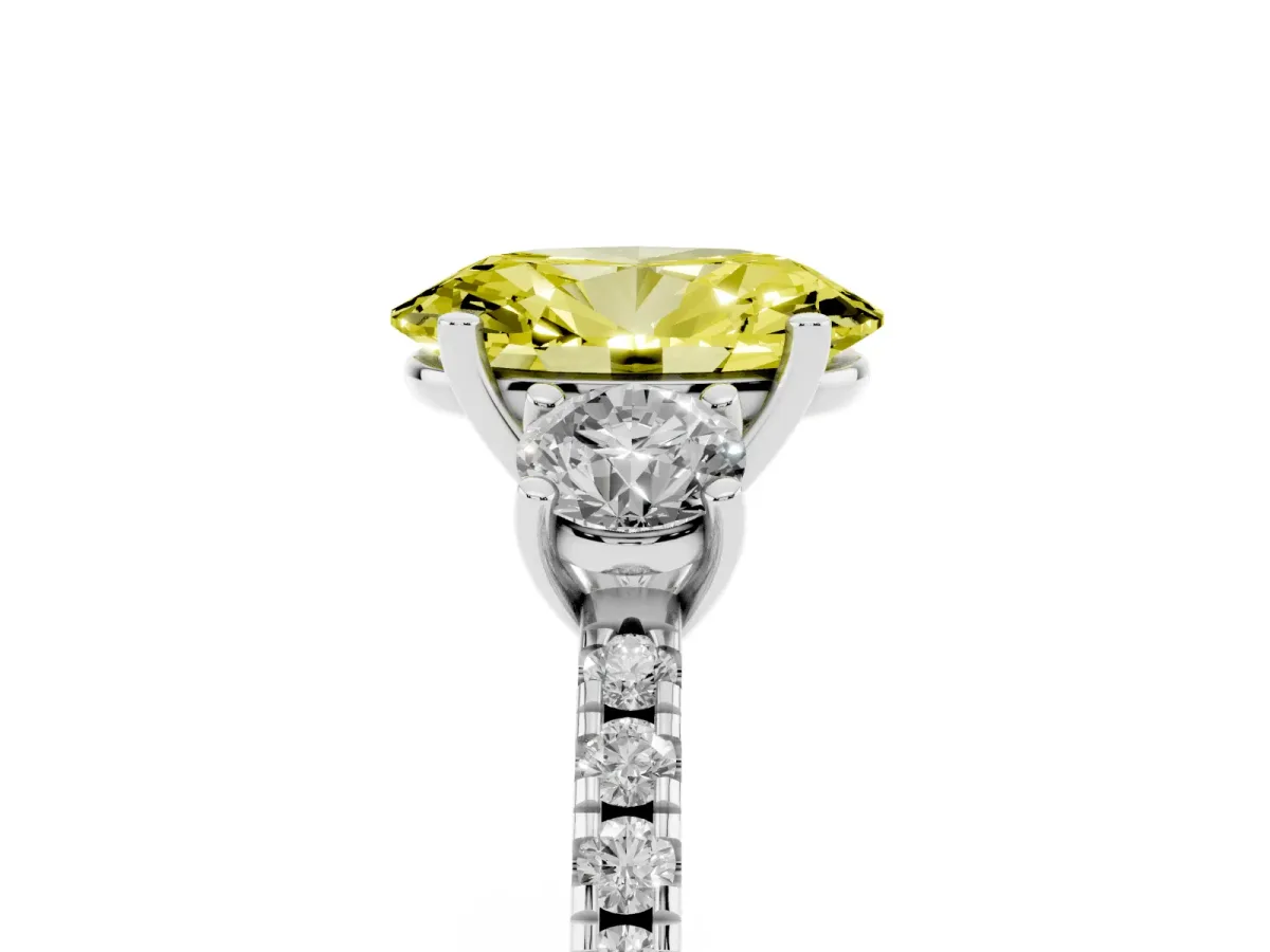 Fancy Yellow Three-Stone Oval Cut Cut Diamond Pavé Band with Prong Setting Silver