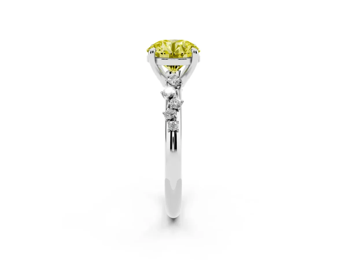 Fancy Yellow Round Cut Cut Diamond Vine Band with Four-Prong Setting Platinum