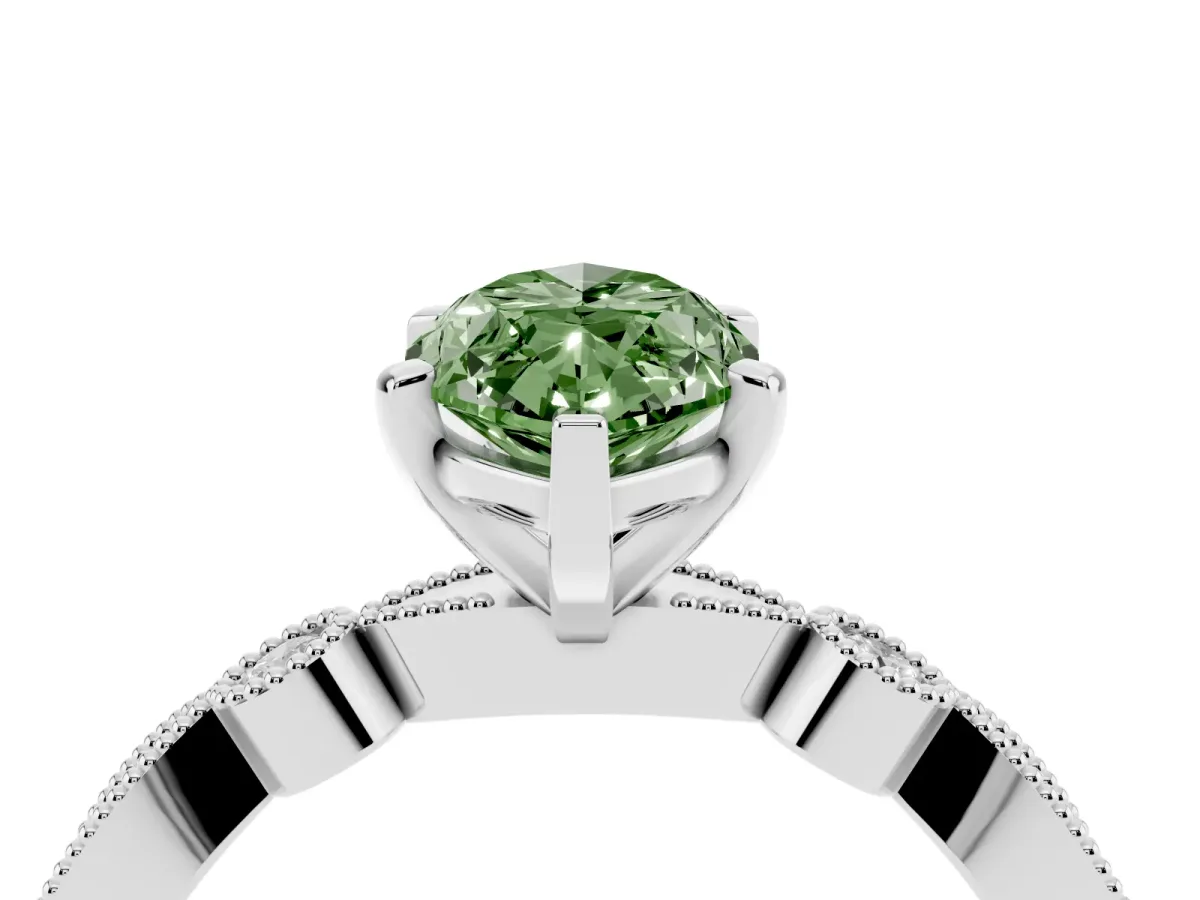 Fancy Green Marquise Cut Milgrain Bezel Diamond Engagement Ring with Solitaire Prong Setting Silver