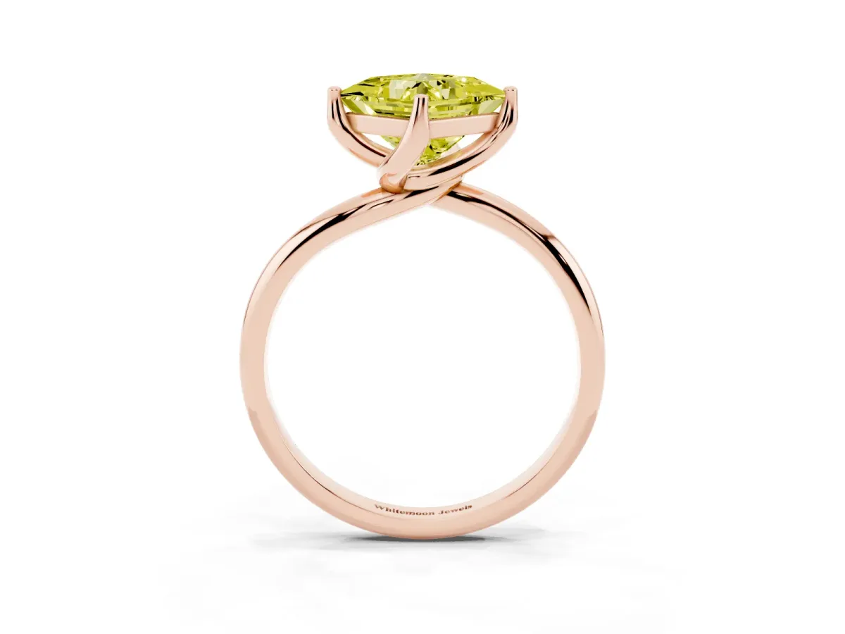 Fancy Yellow Princess Cut Diamond Solitaire Engagement Ring with Four-Prong Setting and Classic Band Rose gold