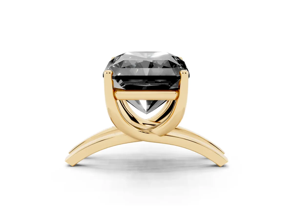 Fancy Black Radiant Cut Cut Diamond Solitaire Engagement Ring with Tapered Plain Band and Four-Prong Setting Yellow gold