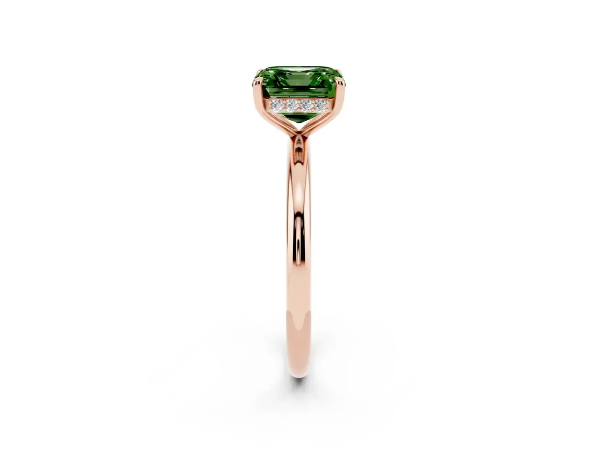 Fancy Green Asscher Cut Diamond Solitaire Ring with Thin Band and Four-Prong Setting Rose gold