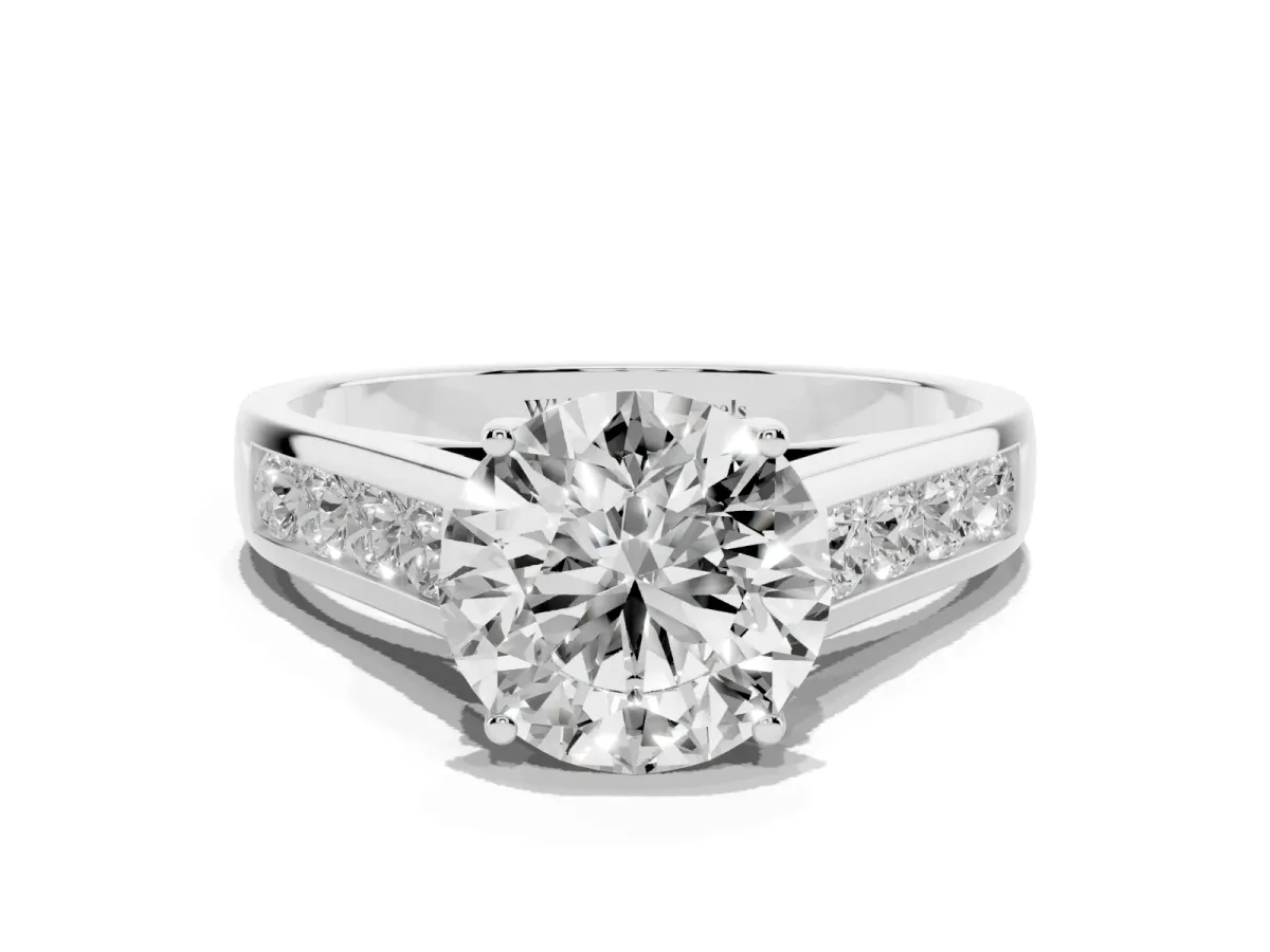 Round Cut Brilliant Channel-Set Solitaire Ring with Four-Prong Setting Platinum