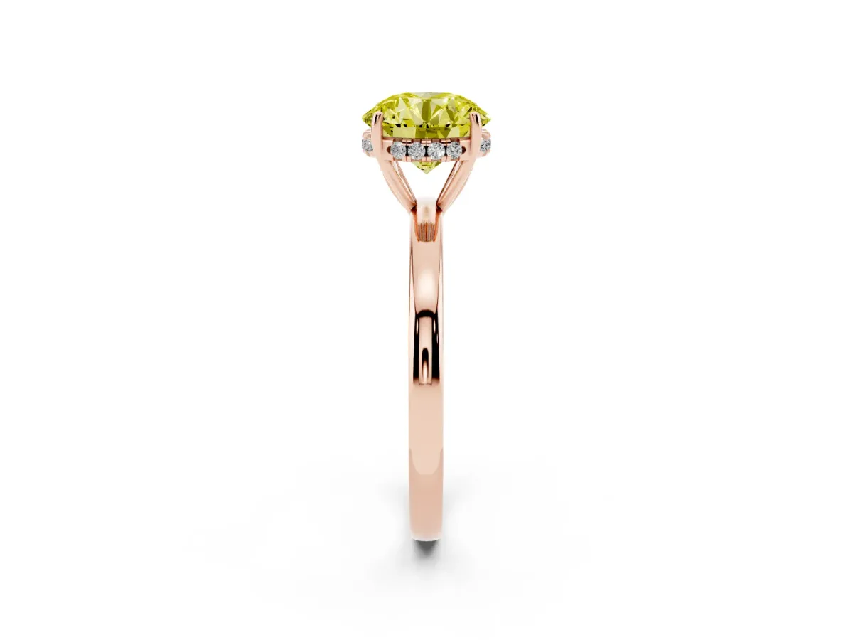 Fancy Yellow Round Cut Solitaire Diamond Ring with Prong Setting and Plain Band Rose gold