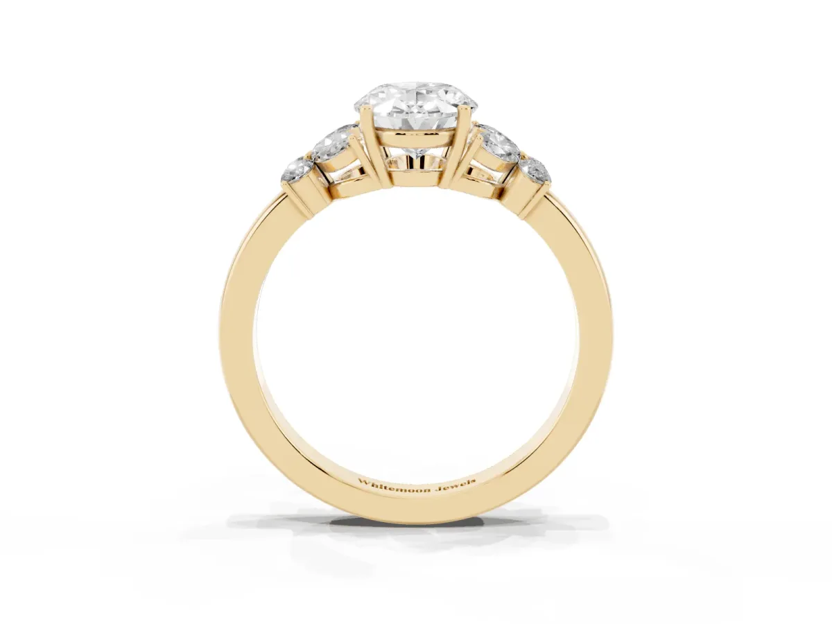 Oval Cut Cut Solitaire Floral Diamond Ring with Four-Prong Setting Yellow gold