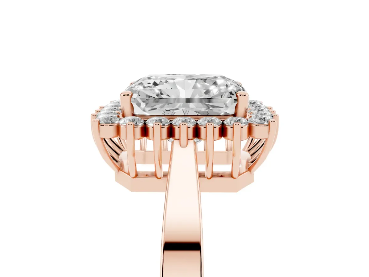 Radiant Cut Cut Diamond Halo Ring with Round Brilliant Halo and Solitaire Band Rose gold