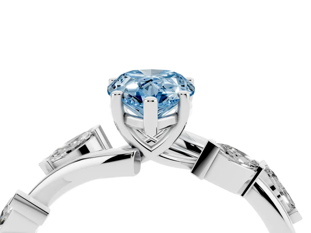Fancy Blue Pear Cut Solitaire Twisted Band Marquise Accent Prong Setting Ring White gold