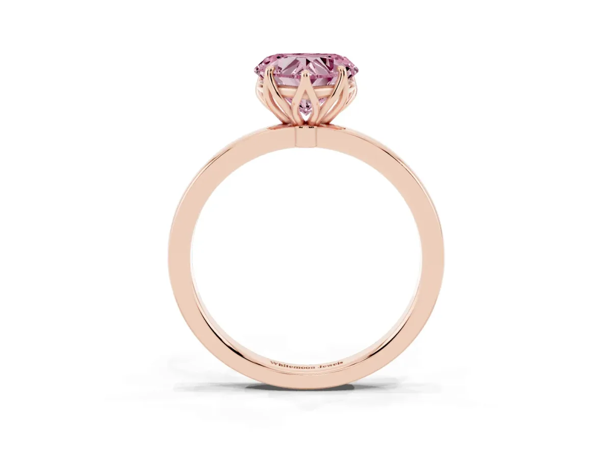 Fancy Pink Heart Cut Diamond Solitaire Ring with Thin Band and Prong Setting Rose gold