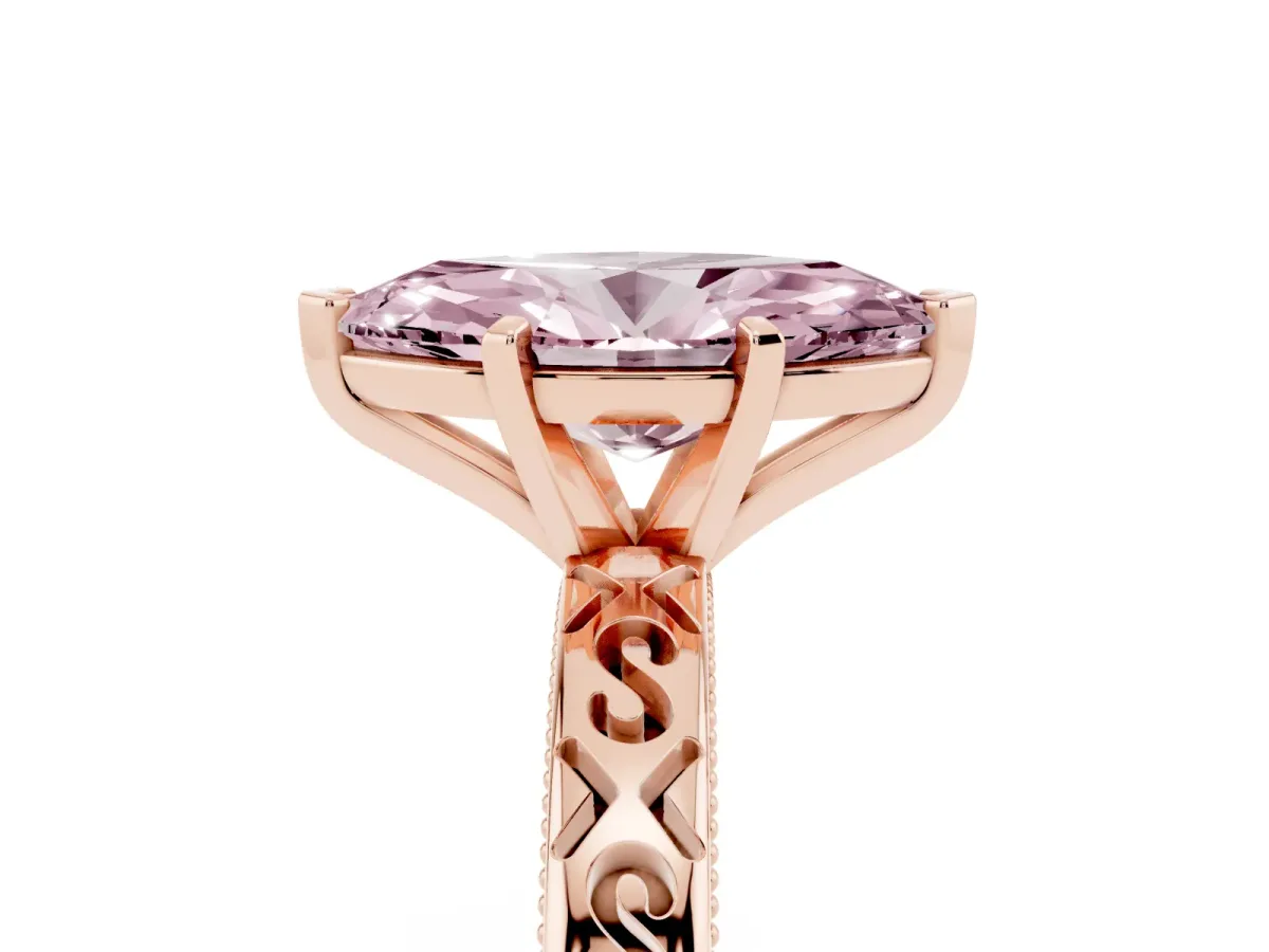 Fancy Pink Marquise Cut Solitaire Engagement Ring with Scrollwork Band and Four-Prong Setting Rose gold