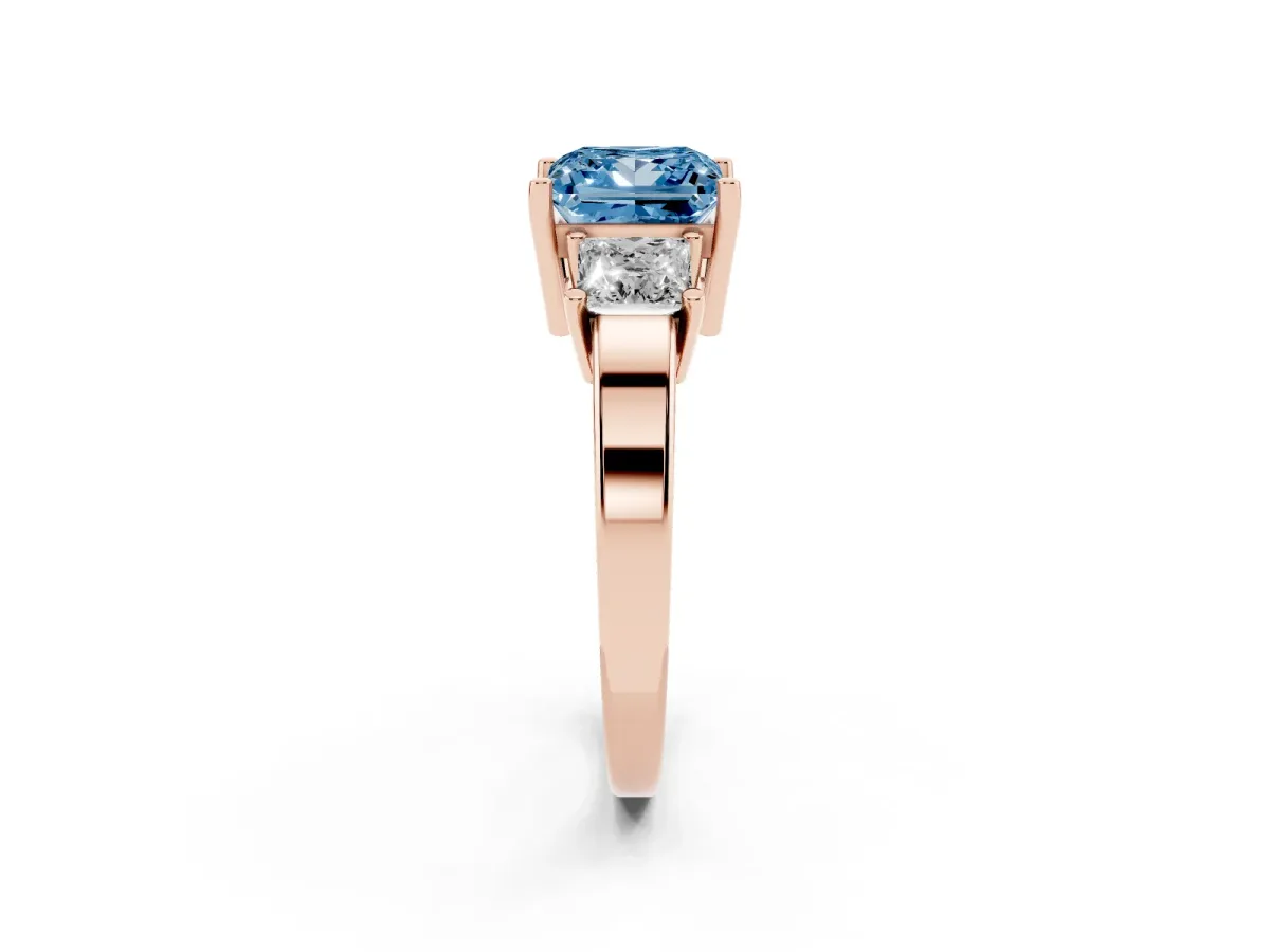 Fancy Blue Three-Stone Princess Cut Cut Solitaire Ring with Prong Setting Rose gold