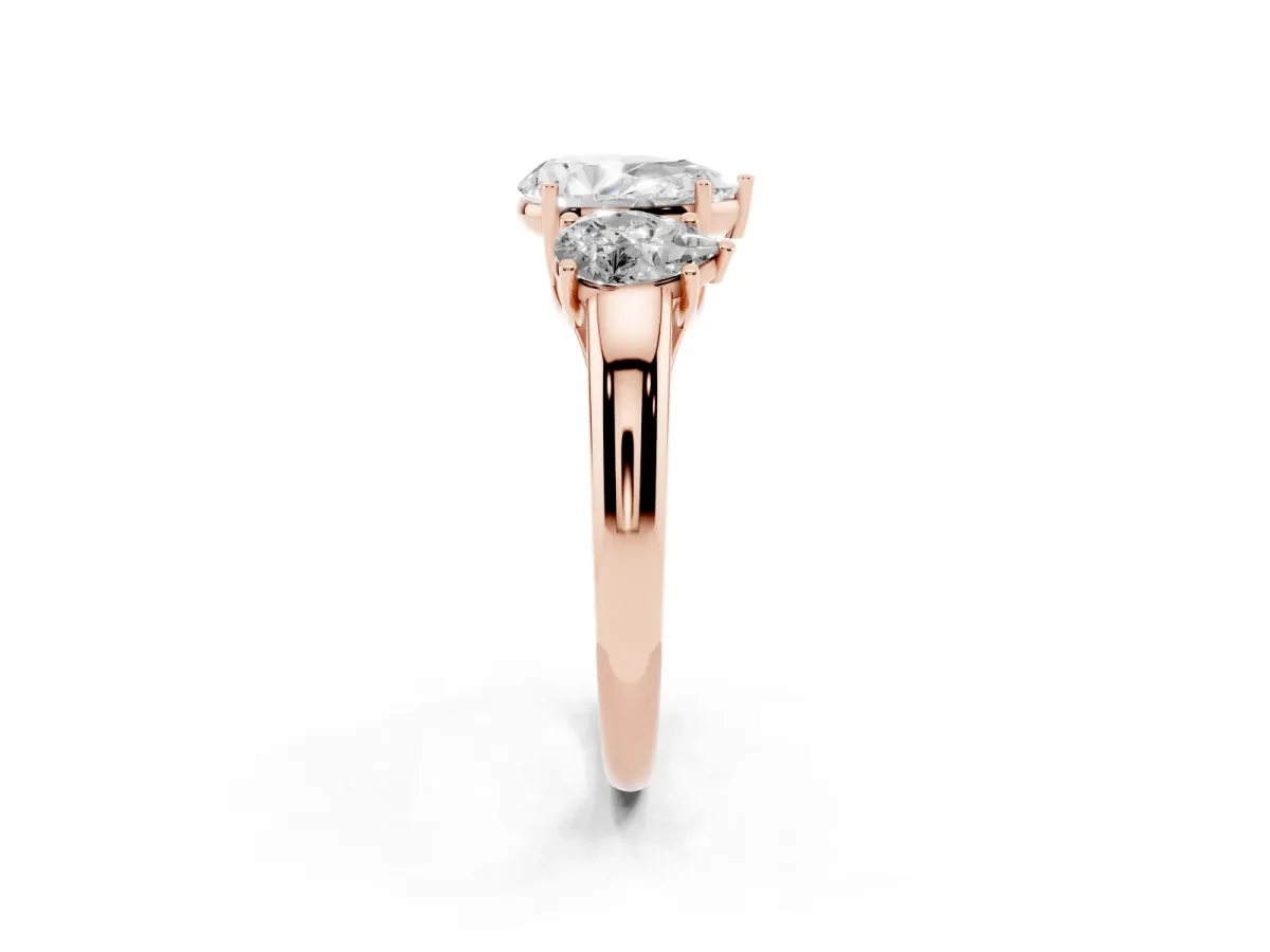 Three-Stone Pear Cut Diamond Engagement Ring with Prong Setting Rose gold