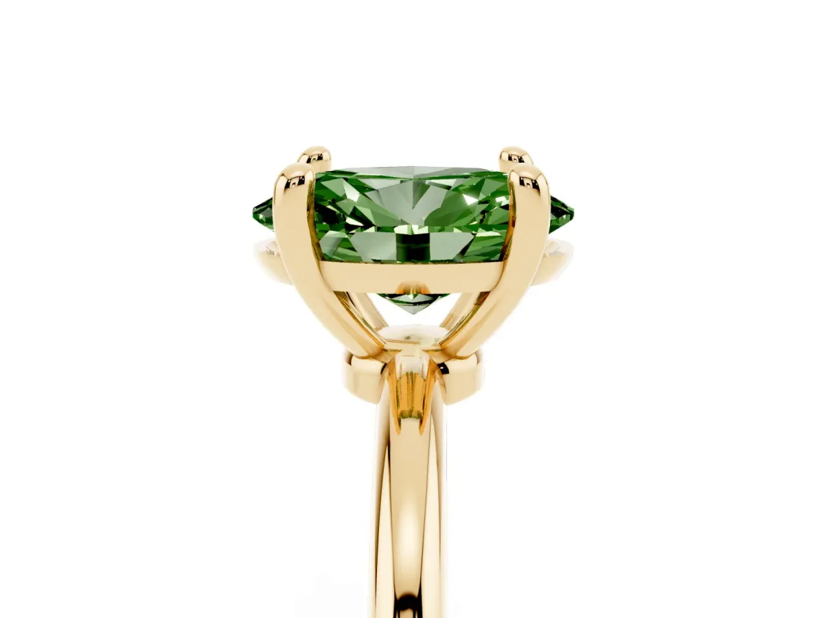Fancy Green Oval Cut Solitaire Diamond Ring with 4-Prong Setting on a Classic Band Yellow gold