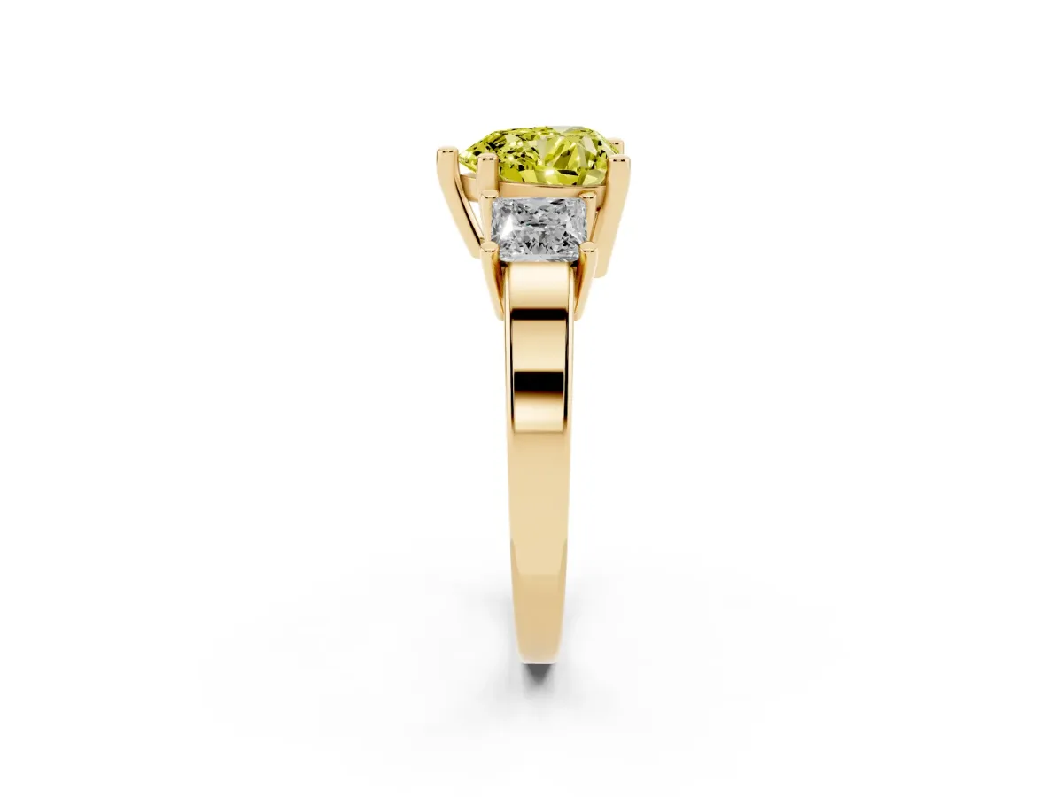 Fancy Yellow Three-Stone Heart Cut Cut Solitaire Ring with Prong Setting Yellow gold