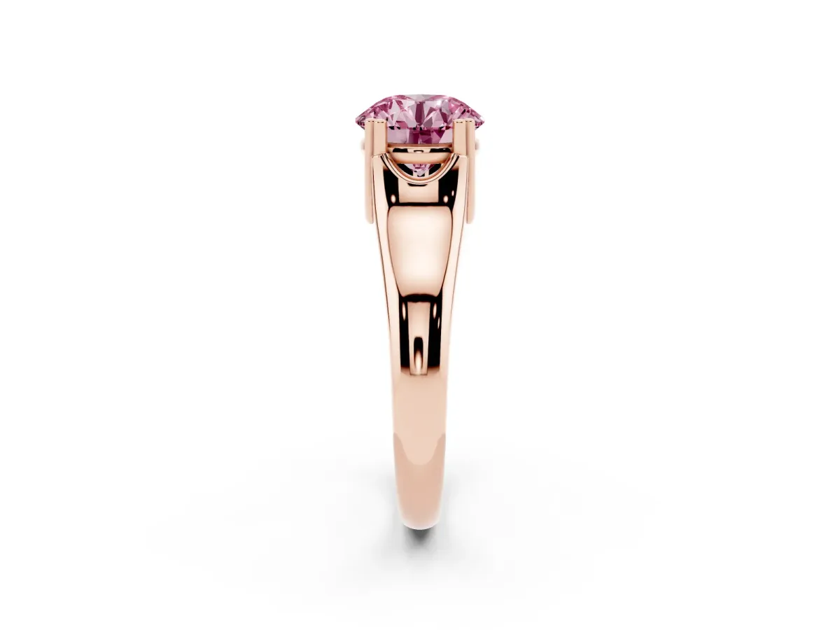 Fancy Pink Round Cut Diamond Solitaire Ring with Wide Band and Prong Setting Rose gold