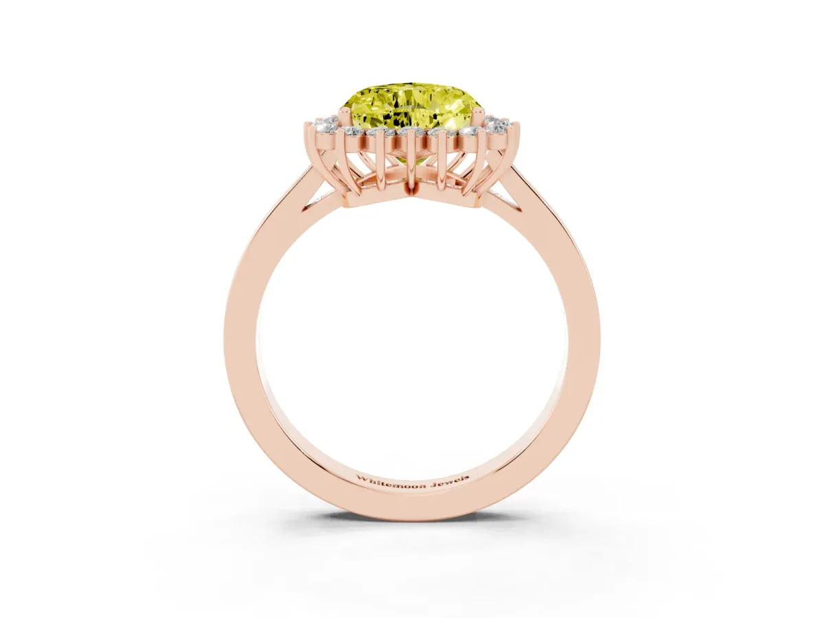 Fancy Yellow Heart Cut Cut Diamond Halo Ring with Round Brilliant Halo and Solitaire Band Rose gold