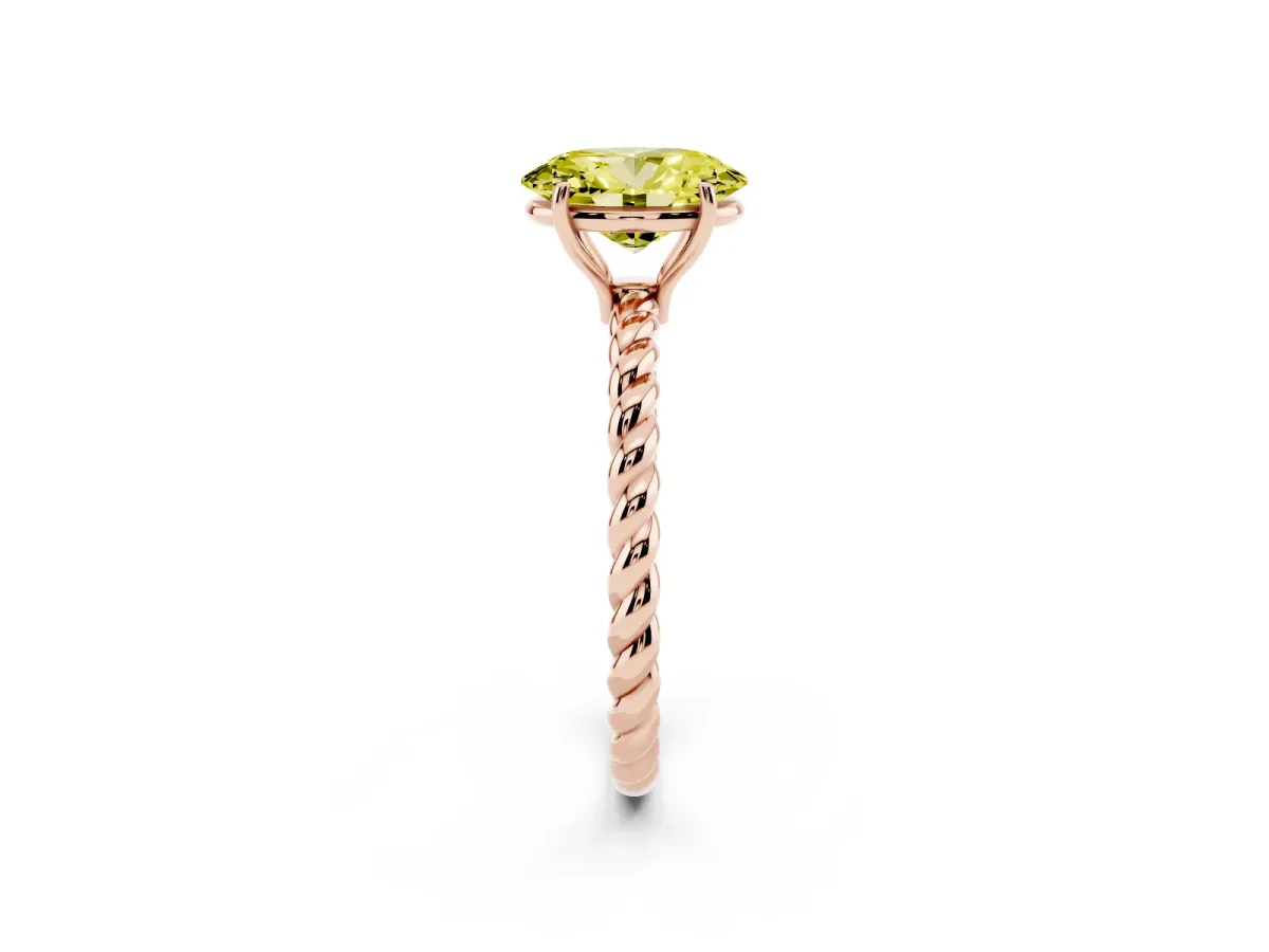 Fancy Yellow Oval Cut Solitaire Twist Band Ring with Four-Prong Setting Rose gold