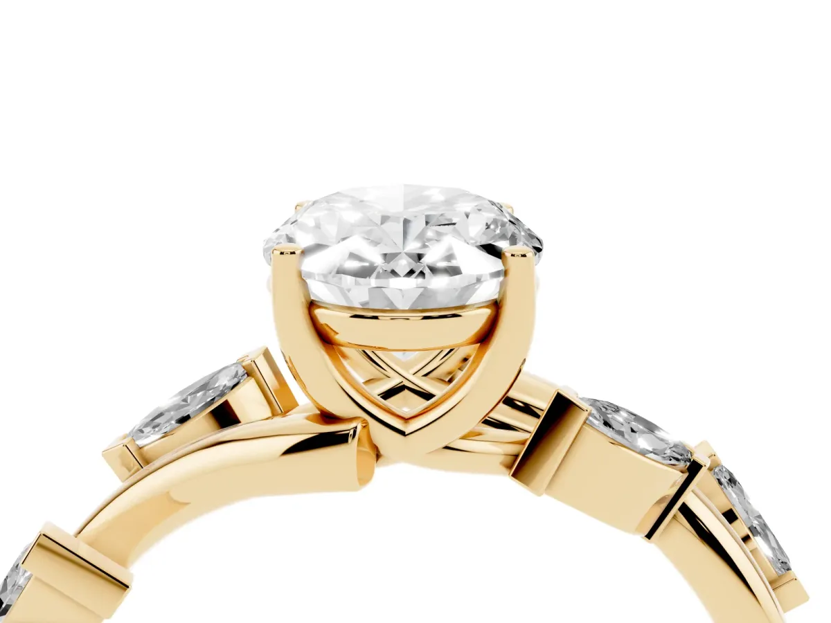 Oval Cut Solitaire Twisted Band Marquise Accent Prong Setting Ring Yellow gold