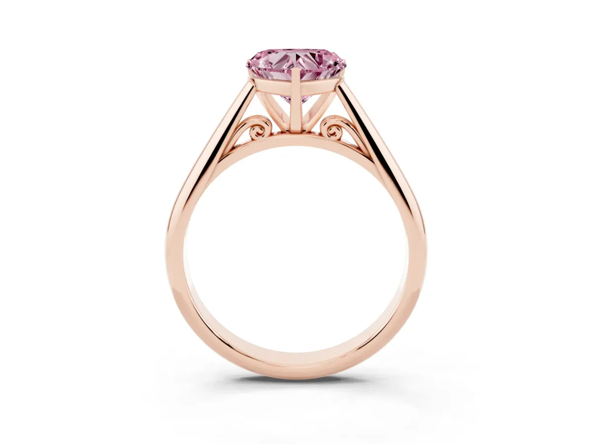 Fancy Pink Heart Cut Diamond Solitaire Engagement Ring with Cathedral Setting and Four-Prong Mount Rose gold