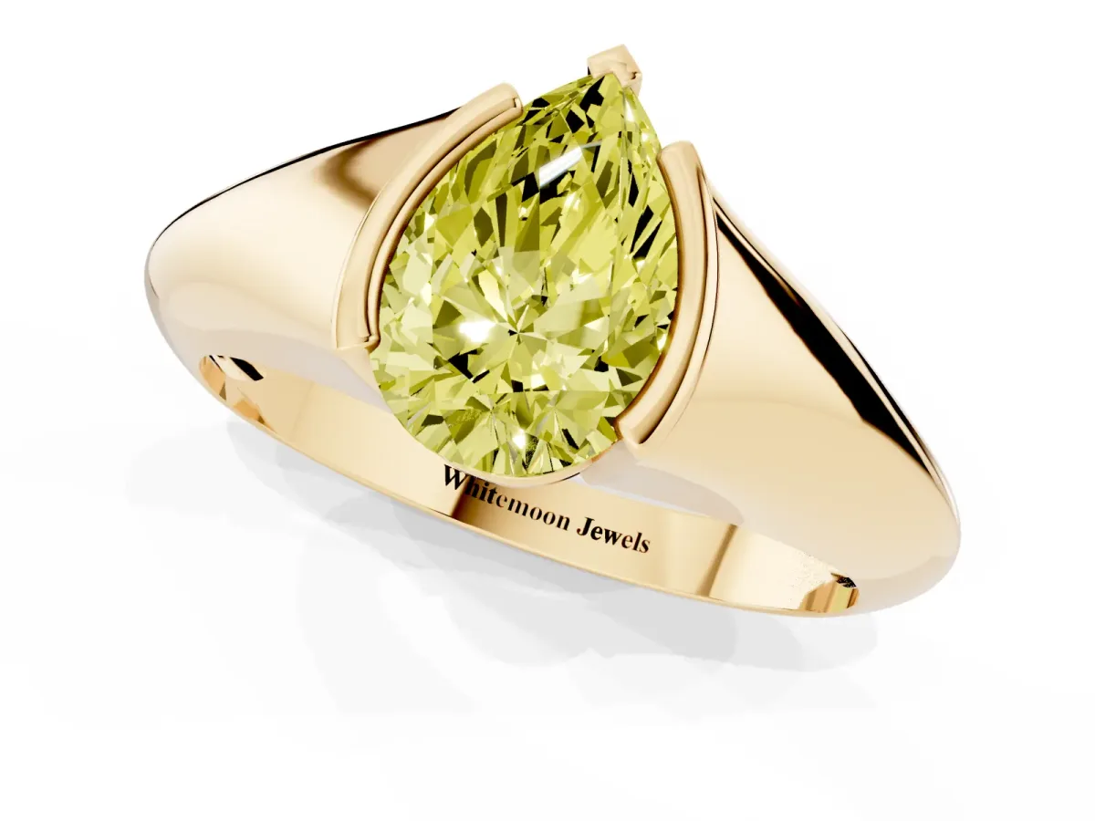Fancy Yellow Pear Cut Solitaire Tension Set Diamond Ring Yellow gold