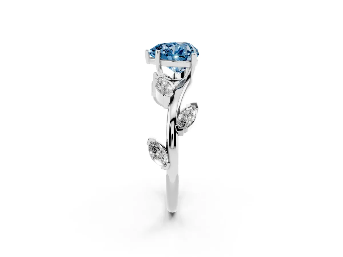 Fancy Blue Heart Cut Solitaire Twisted Band Marquise Accent Prong Setting Ring Silver