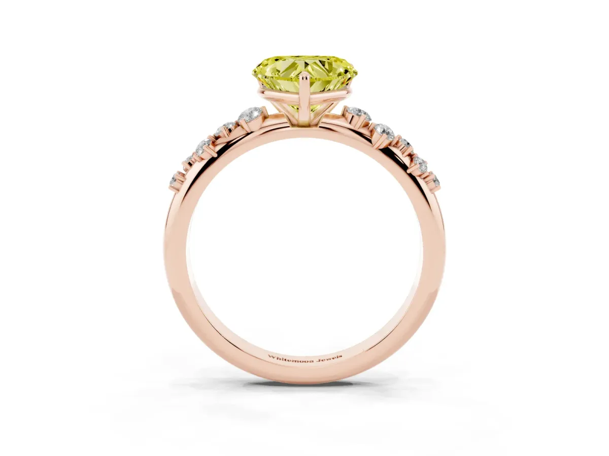 Fancy Yellow Heart Cut Diamond Cluster Prong-Set Solitaire Ring Rose gold