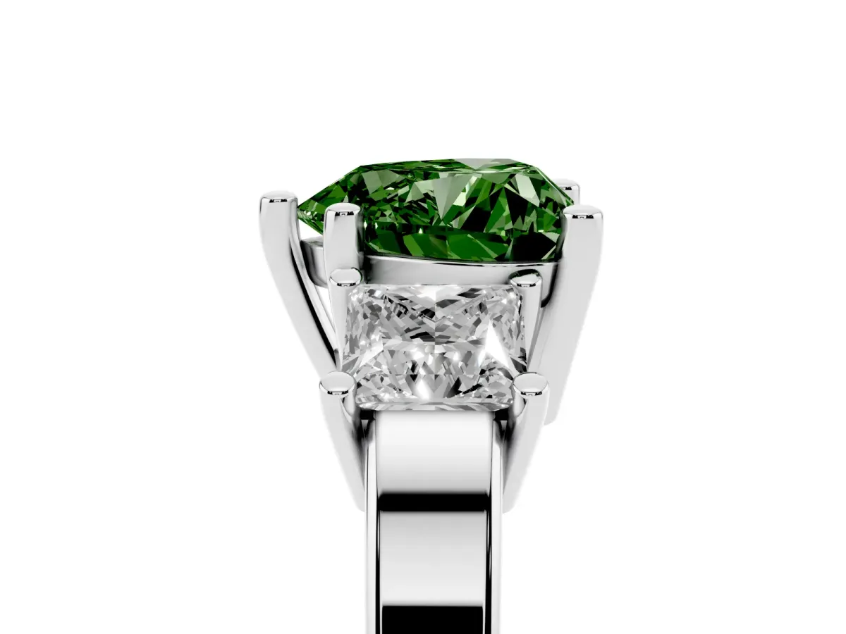 Fancy Green Three-Stone Heart Cut Cut Solitaire Ring with Prong Setting Silver