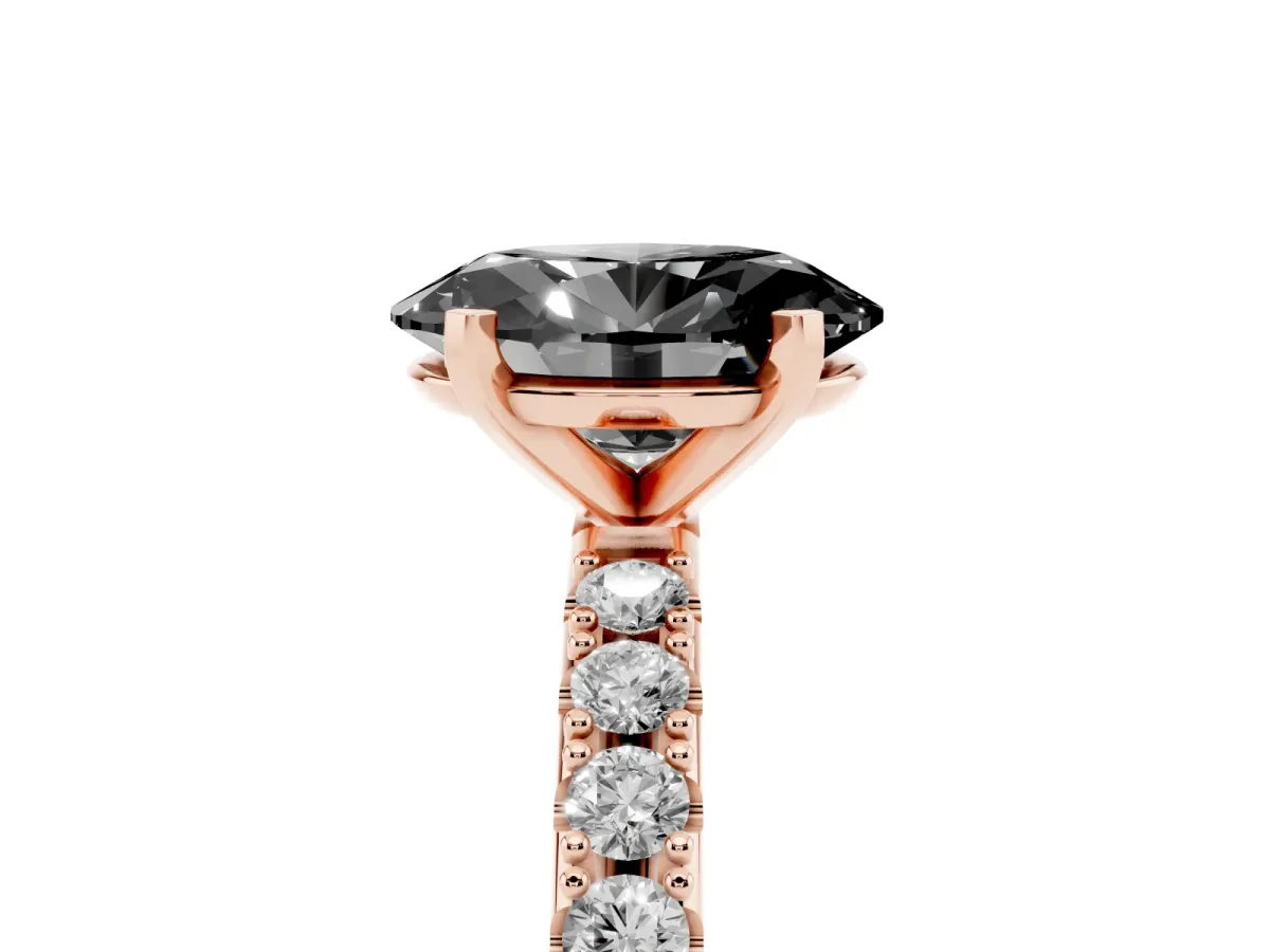 Fancy Black Oval Cut Diamond Solitaire Pavé Band with Four-Prong Setting Rose gold