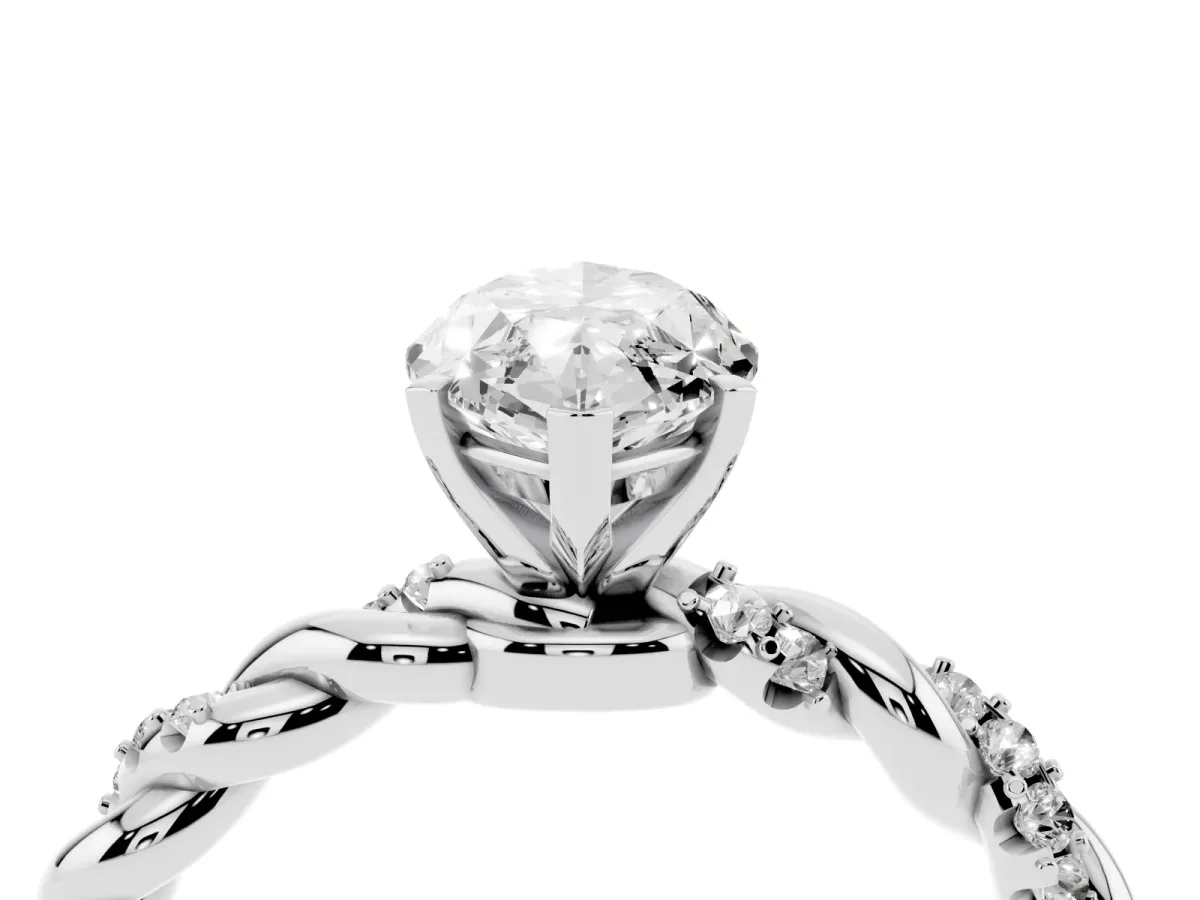 Marquise Cut Diamond Solitaire Ring with Twisted Band and Pavé Accents Platinum