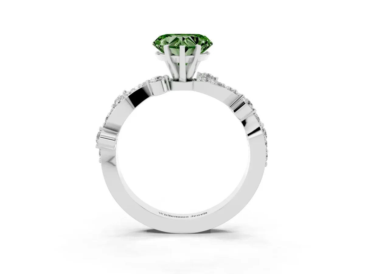 Fancy Green Heart Cut Cut Solitaire Diamond Twisted Band with Pave Setting Platinum