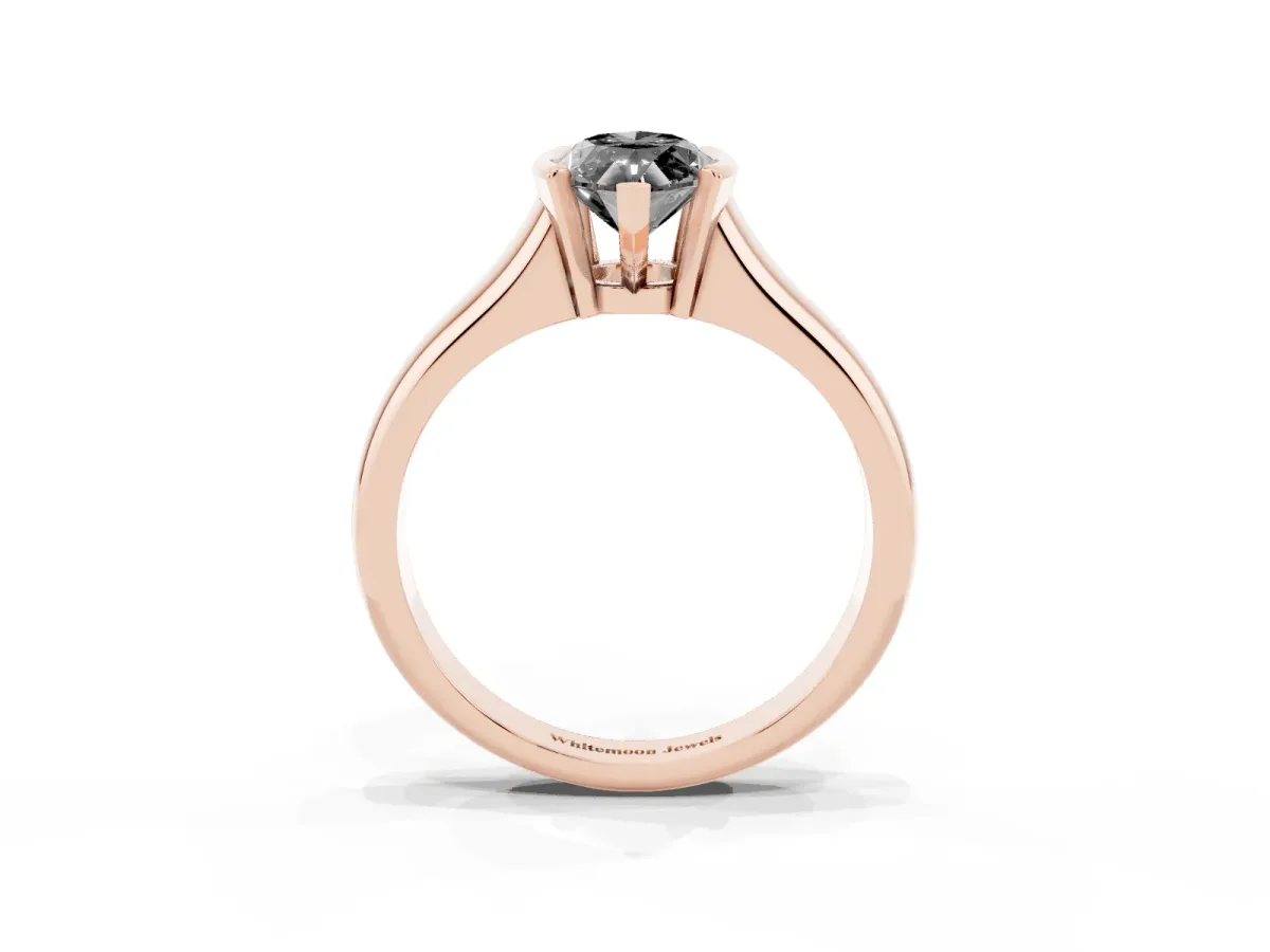 Fancy Black Marquise Cut Solitaire Tension Set Diamond Ring with Split Shank Band Rose gold