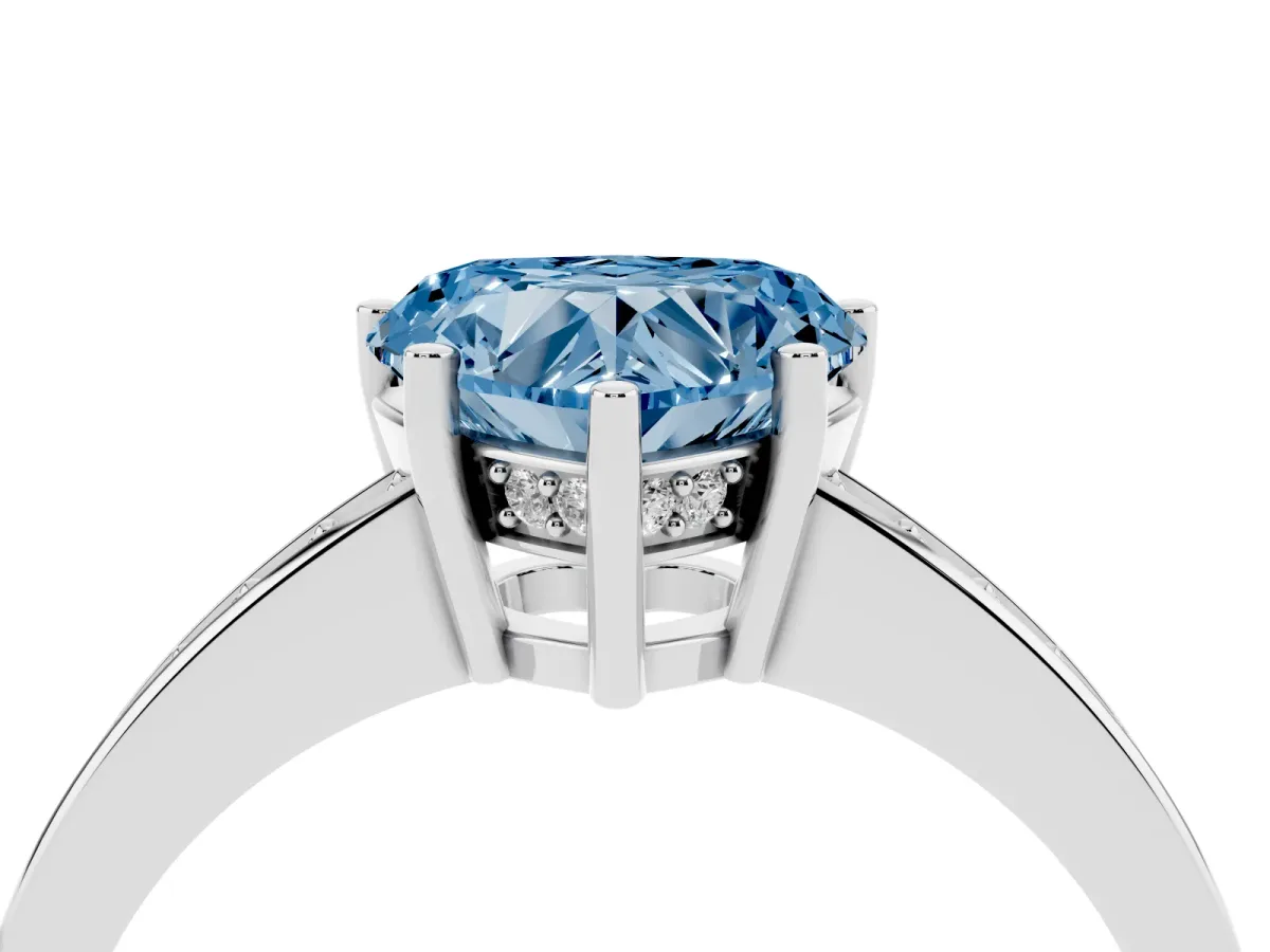 Fancy Blue Heart Cut Solitaire Pavé Band Prong Setting Ring White gold