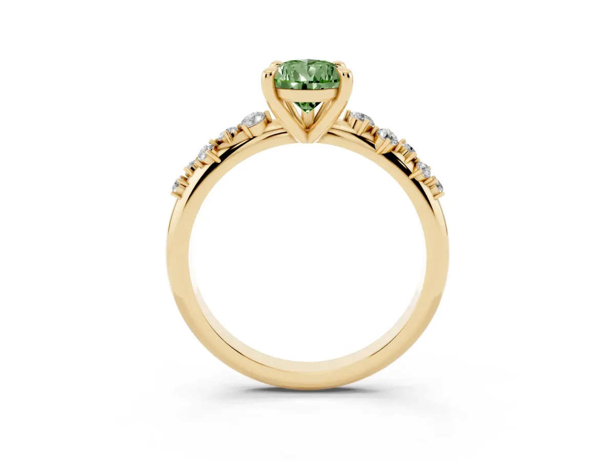 Fancy Green Pear Cut Cut Diamond Vine Band with Four-Prong Setting Yellow gold