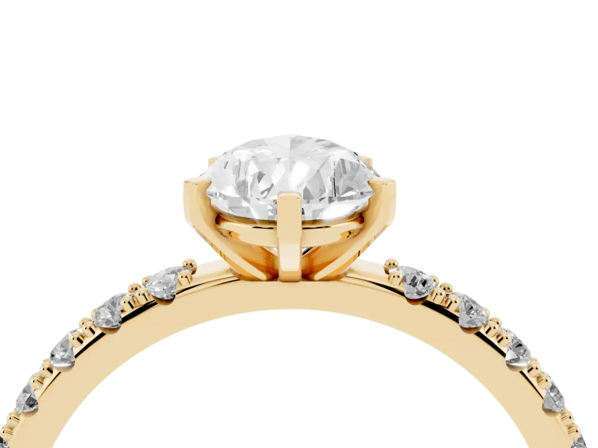 Pear Cut Diamond Solitaire Pavé Band with Four-Prong Setting Yellow gold