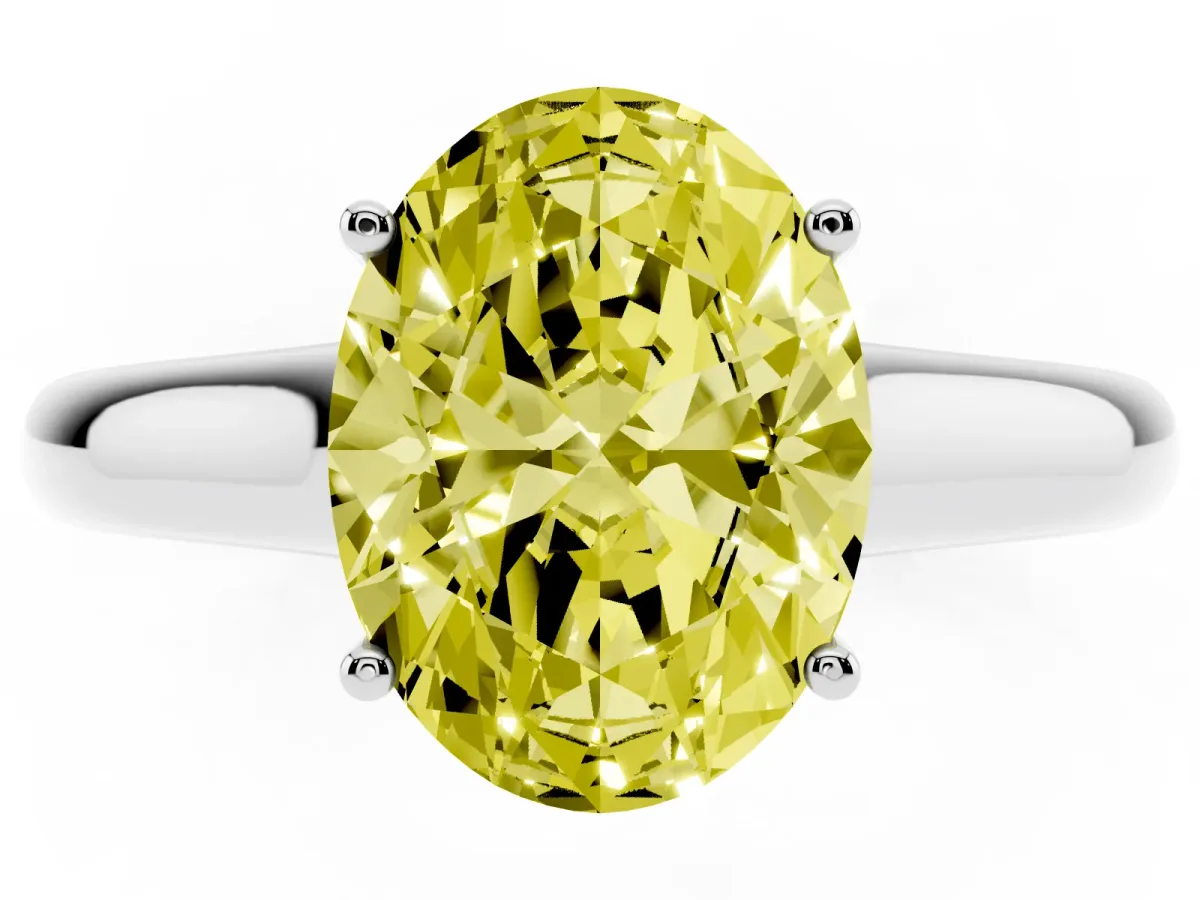 Fancy Yellow Oval Cut Solitaire Engagement Ring with Tapered Band and Four-Prong Setting Platinum