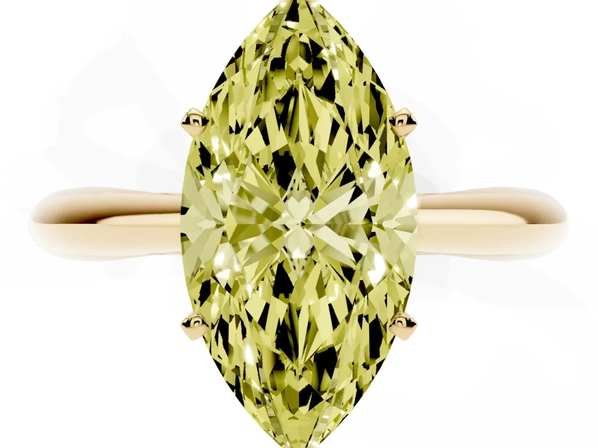 Fancy Yellow Marquise Cut Diamond Solitaire Engagement Ring with Cathedral Setting and Four-Prong Mount Yellow gold