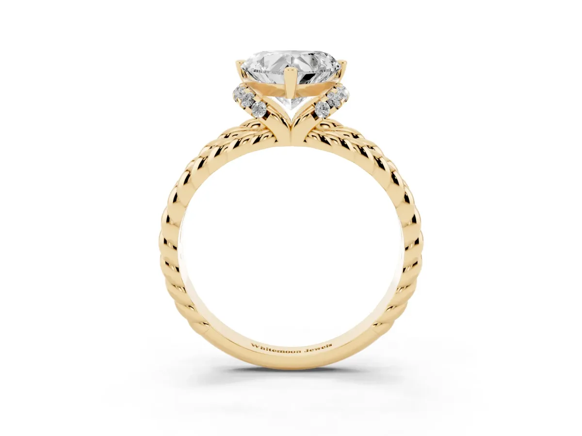 Heart Cut Halo Twisted Band Four-Prong Ring Yellow gold