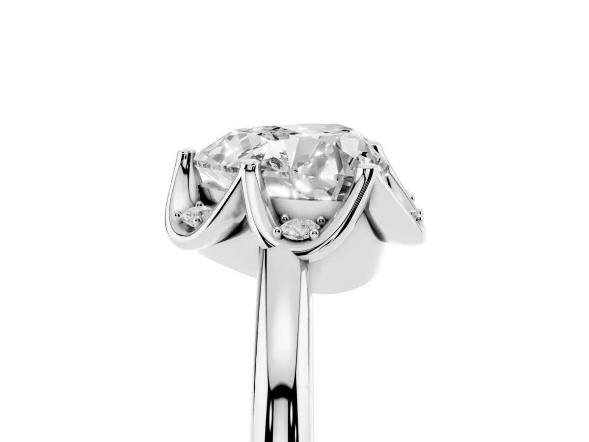 Heart Cut Halo Diamond Ring with Round Cluster Setting, Solitaire Band, and Four-Prong Setting Silver
