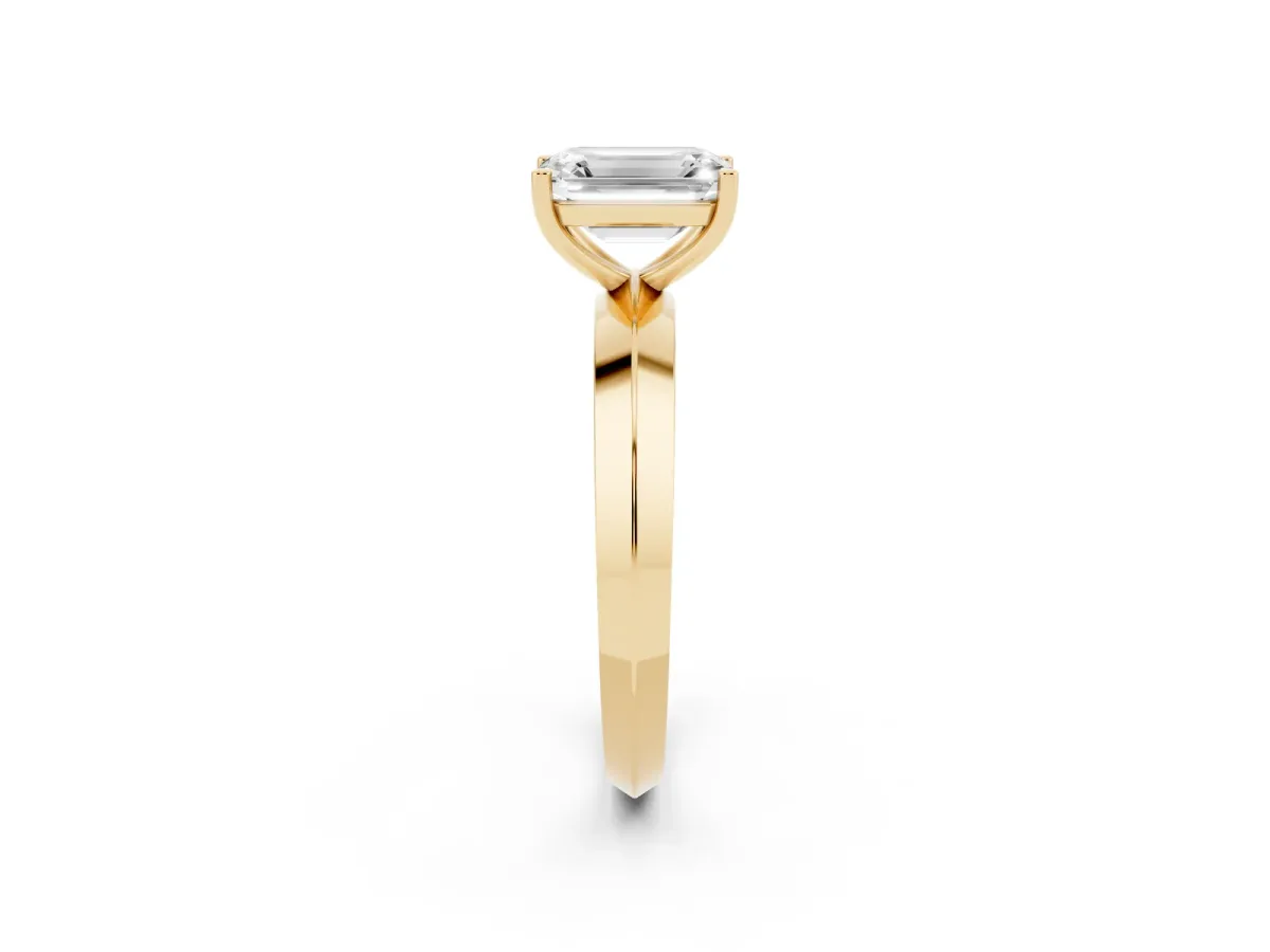 Emerald Cut Cut Solitaire Engagement Ring with Flat Band and Four-Prong Setting Yellow gold