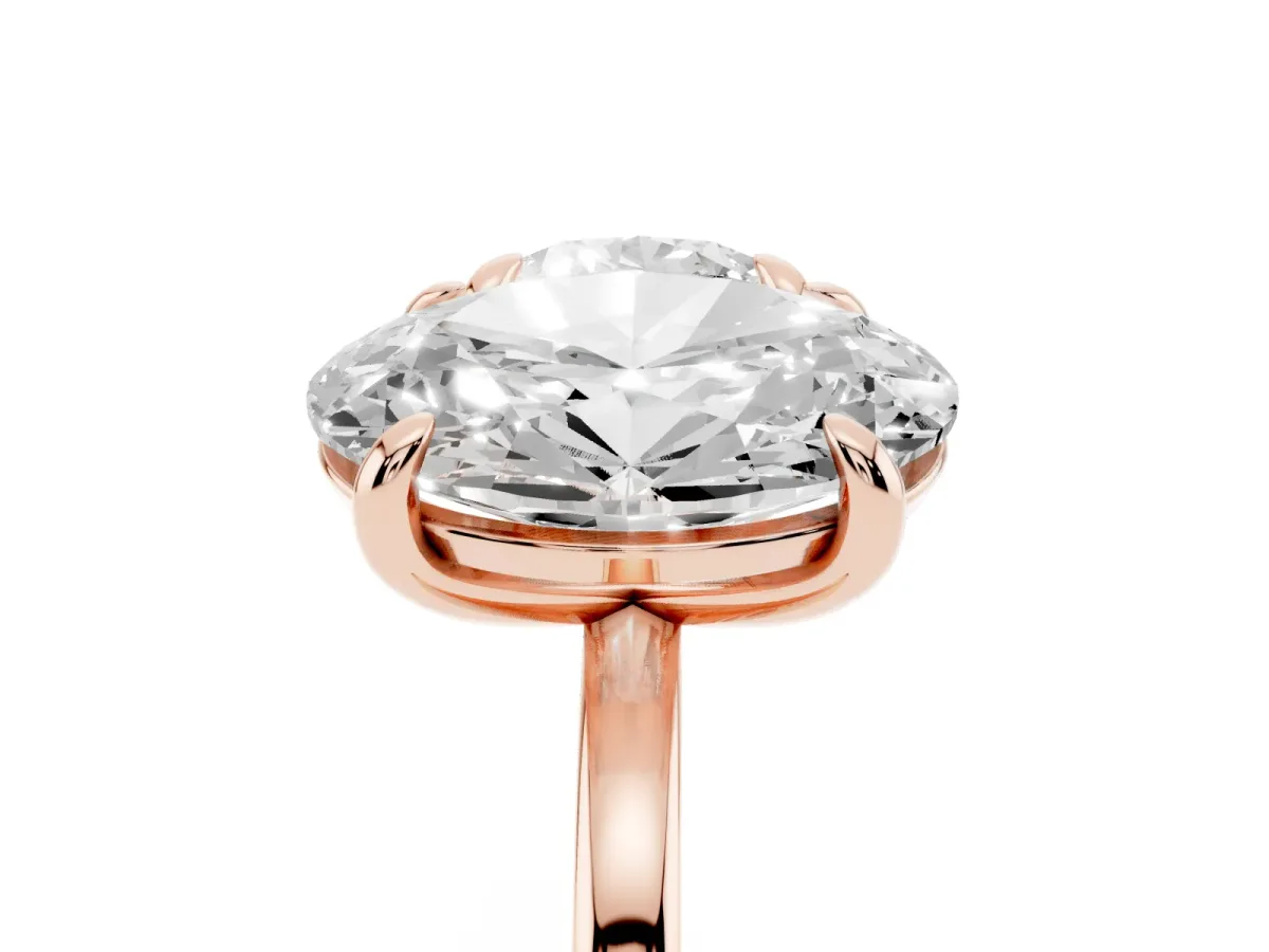 Round and Oval Toi Moi Ring with Prong Setting and Plain Band Rose gold